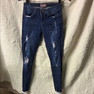 Wax Jean Women's Ripped Dark Blue Skinny Jeans